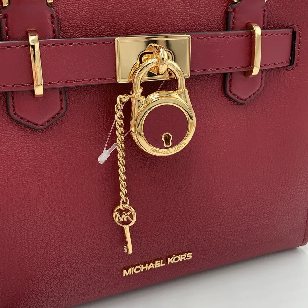 Michael Kors Hamilton Small Satchel Shoulder Crossbody Bag Dark Cherry COLOR - Picture 16 of 16